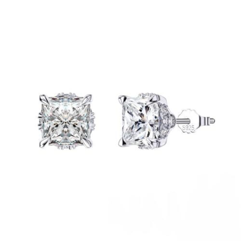 Square Moissanite Stud Earrings for Women,14k White Gold Plated Sterling Silver